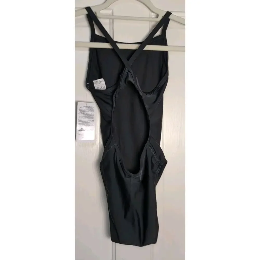 Sporti Solid Thin Strap One Piece Swimsuit Black Women's 28 Beach (1074)